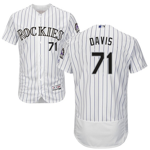 Rockies #71 Wade Davis White Strip Flexbase Authentic Collection Stitched MLB Jersey